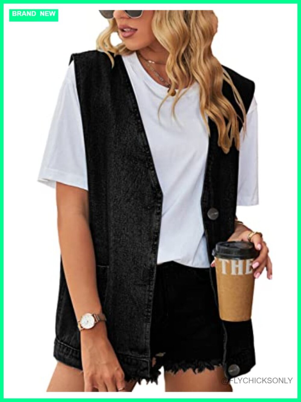 Womens Oversized Sleeveless Denim Vest Button Down Jean Jacket Cotton Utility